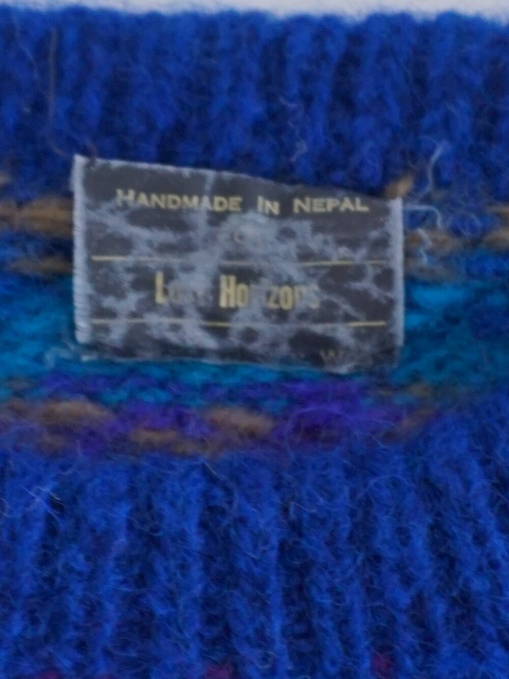 Handmade Nepal Blue Purple Geometric Fuzzy Wool Nordic Knit Sweater Nordic L - Picture 10 of 10